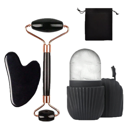 GlaciaLift™ – Kit de Massage Facial Ice Roller & Gua Sha